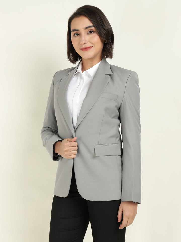 Hancock Women Grey Solid Single Breasted Formal Blazer
