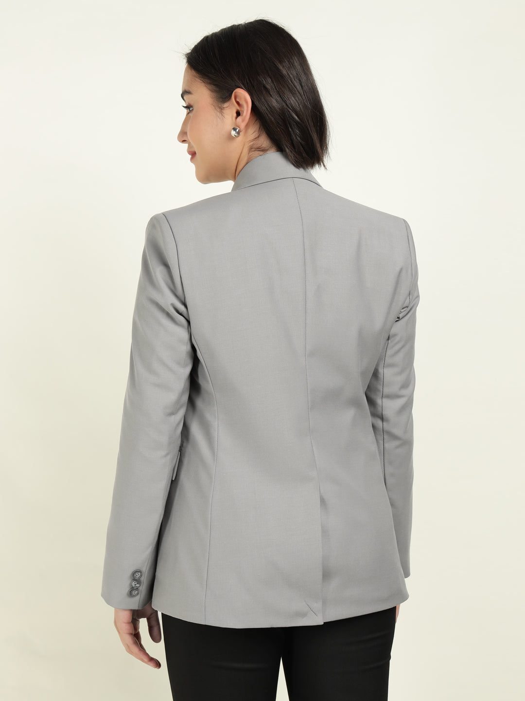 Hancock Women Grey Solid Single Breasted Formal Blazer