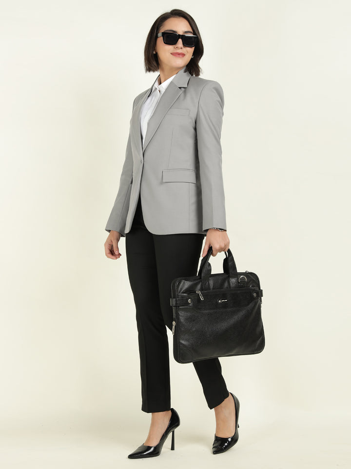 Hancock Women Grey Solid Single Breasted Formal Blazer