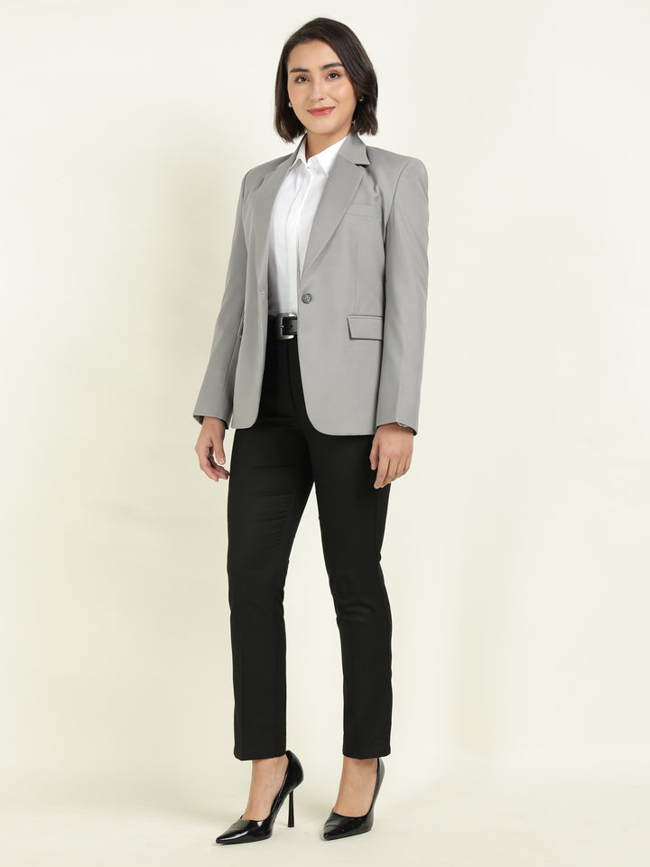 Hancock Women Grey Solid Single Breasted Formal Blazer