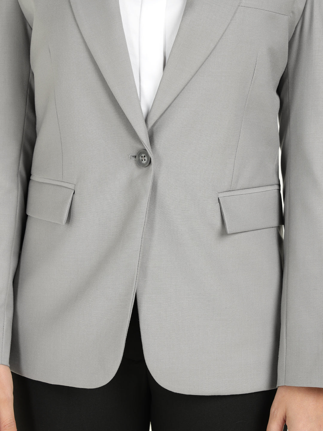 Hancock Women Grey Solid Single Breasted Formal Blazer