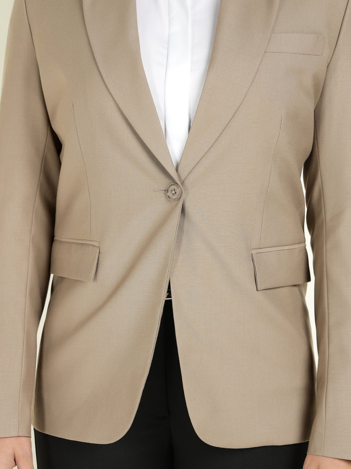Hancock Women Khaki Solid Single Breasted Formal Blazer