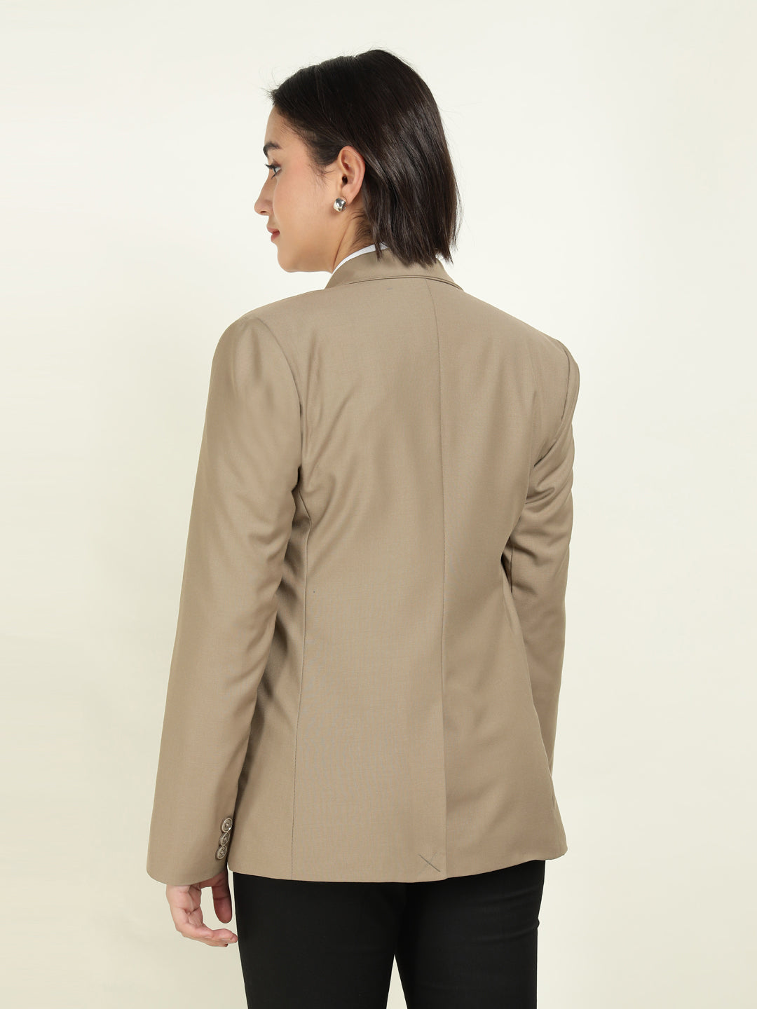 Hancock Women Khaki Solid Single Breasted Formal Blazer