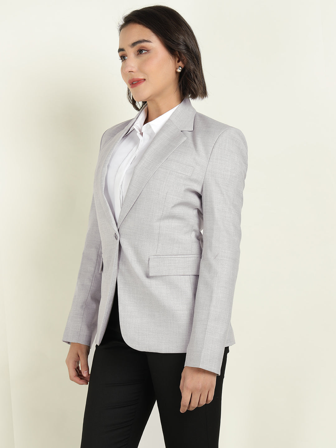 Hancock Women Light Grey Solid Single Breasted Formal Blazer