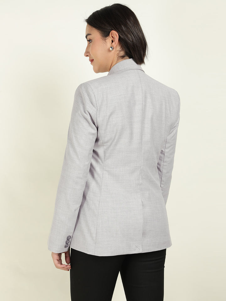 Hancock Women Light Grey Solid Single Breasted Formal Blazer