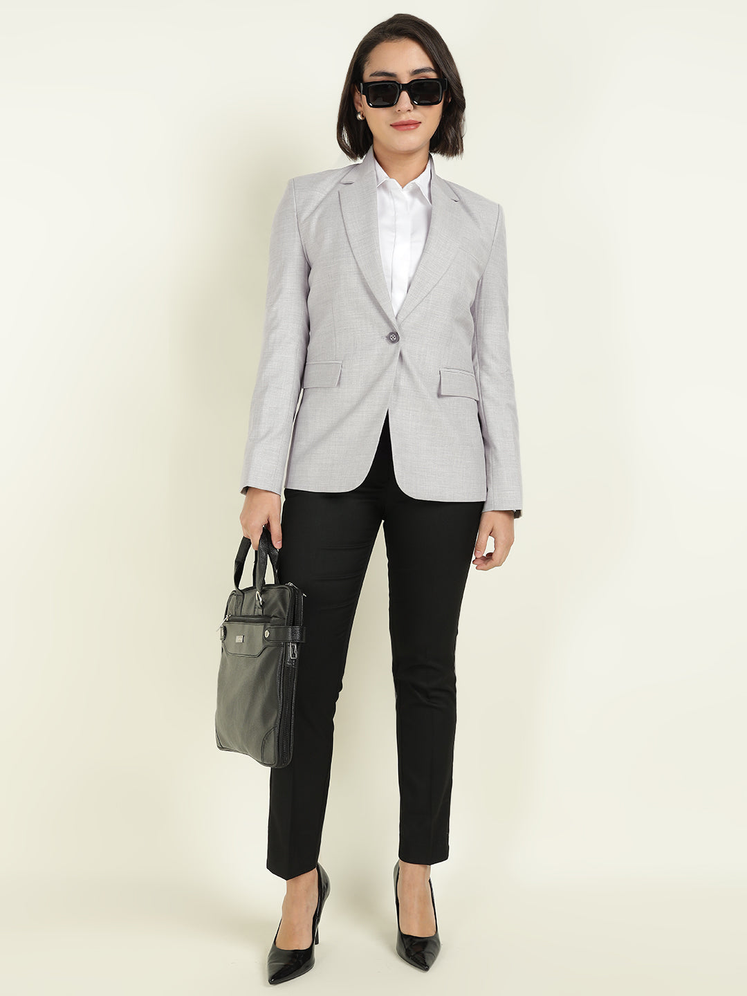 Hancock Women Light Grey Solid Single Breasted Formal Blazer
