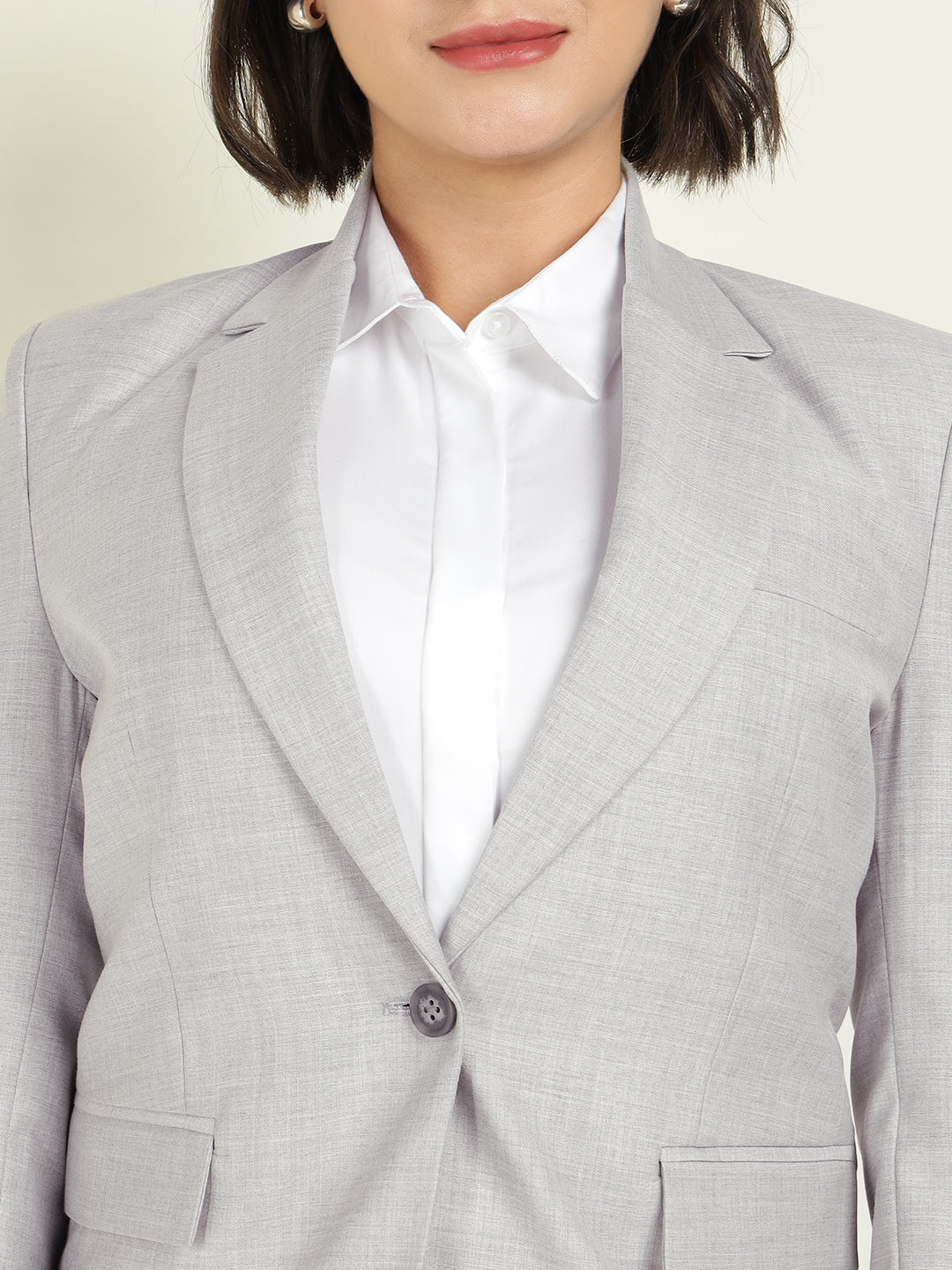 Hancock Women Light Grey Solid Single Breasted Formal Blazer