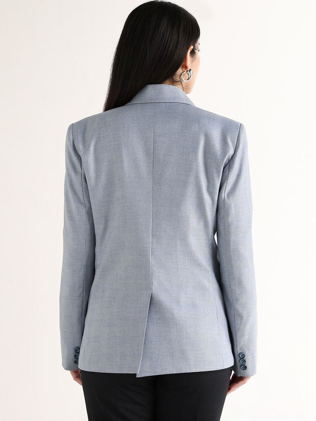 Hancock   Women   Blue   Checks   Polyviscose   Slim Fit   Formal   Blazer