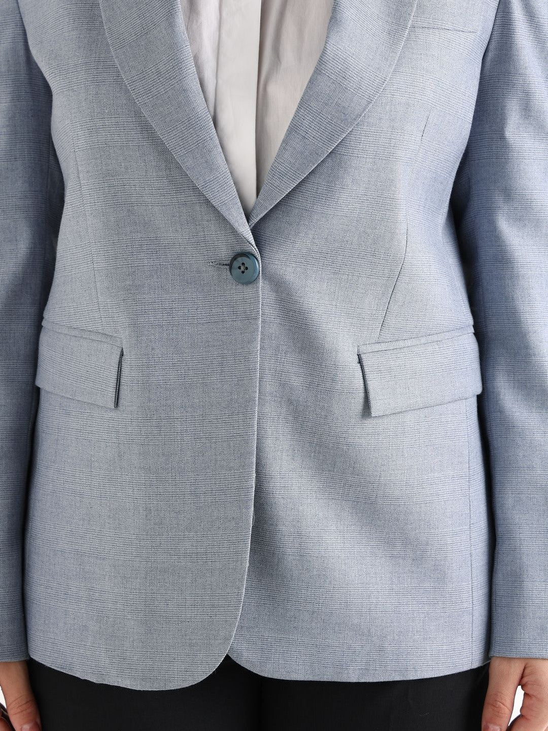 Hancock   Women   Blue   Checks   Polyviscose   Slim Fit   Formal   Blazer
