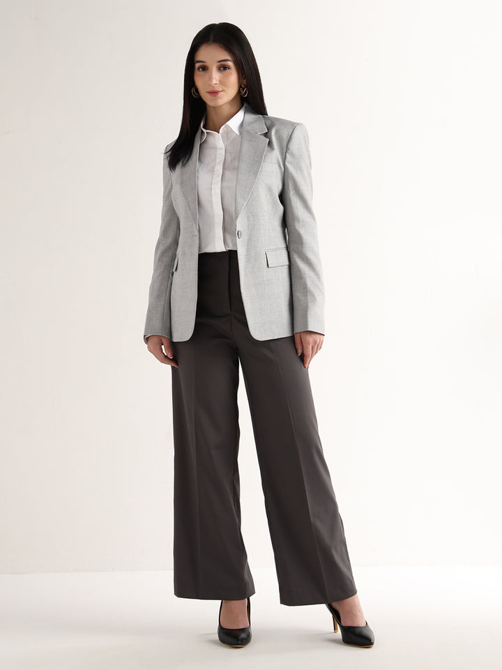 Hancock   Women   Grey   Checks   Polyviscose   Slim Fit   Formal   Blazer