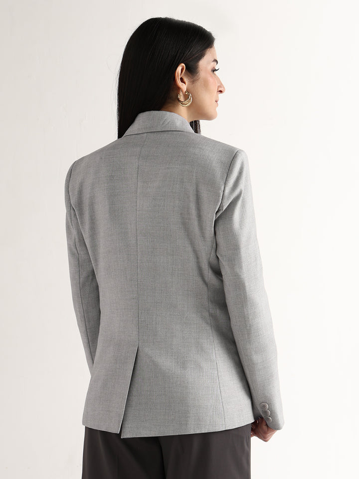 Hancock   Women   Grey   Checks   Polyviscose   Slim Fit   Formal   Blazer
