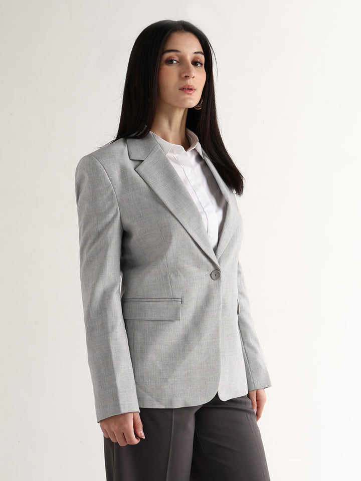 Hancock   Women   Grey   Checks   Polyviscose   Slim Fit   Formal   Blazer