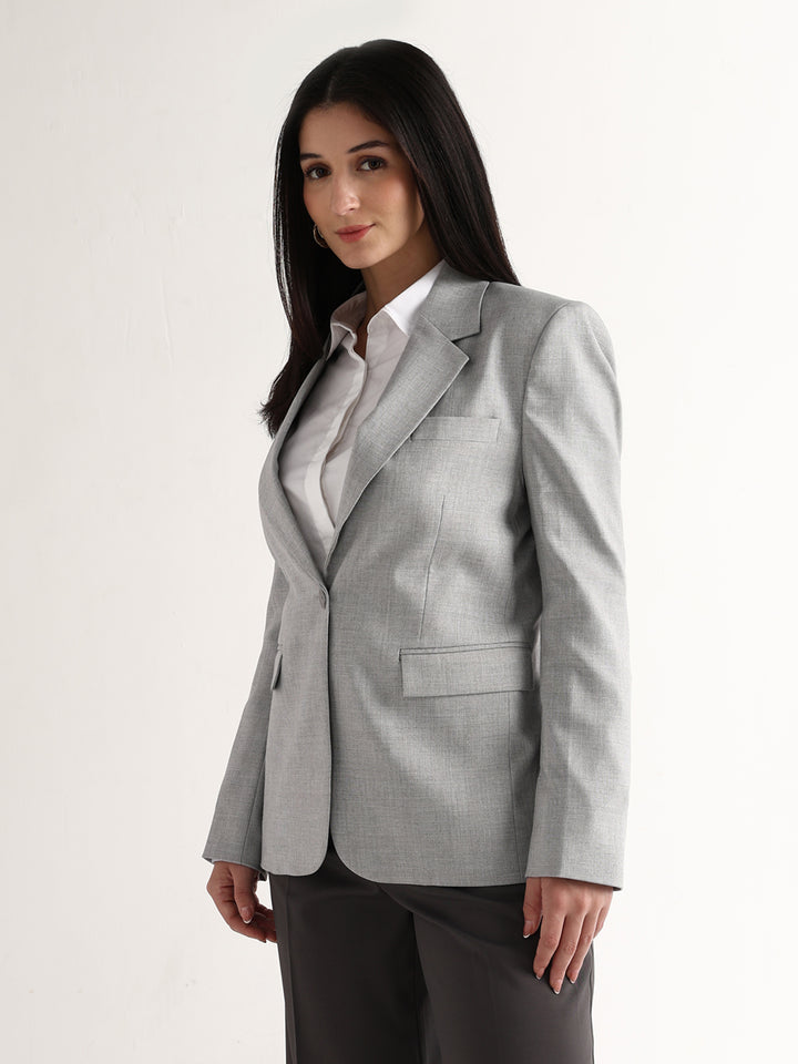Hancock   Women   Grey   Checks   Polyviscose   Slim Fit   Formal   Blazer