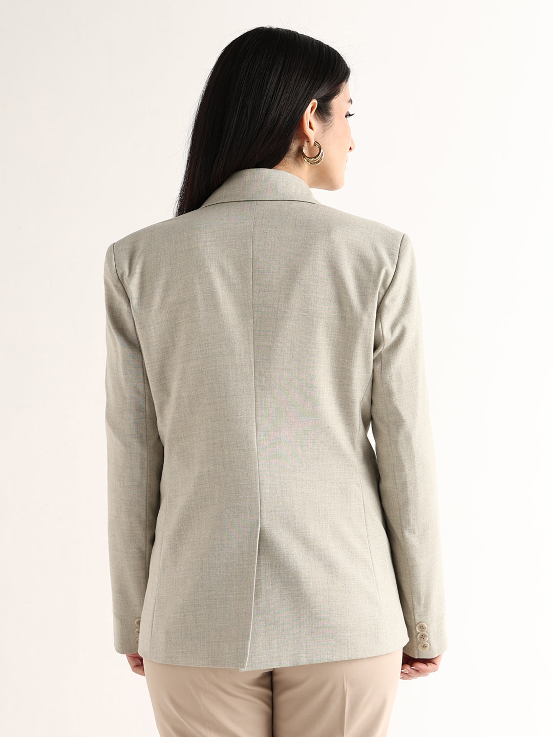 Hancock   Women   Beige   Solids   Polyviscose   Slim Fit   Formal   Blazer
