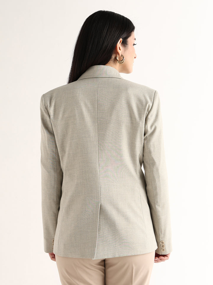 Hancock   Women   Beige   Solids   Polyviscose   Slim Fit   Formal   Blazer