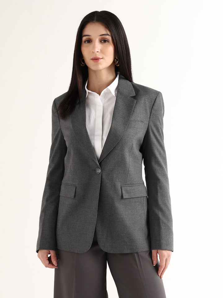 Hancock   Women   Dark Grey   Solids   Polyviscose   Slim Fit   Formal   Blazer