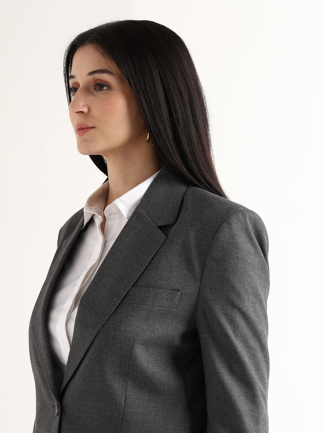 Hancock   Women   Dark Grey   Solids   Polyviscose   Slim Fit   Formal   Blazer