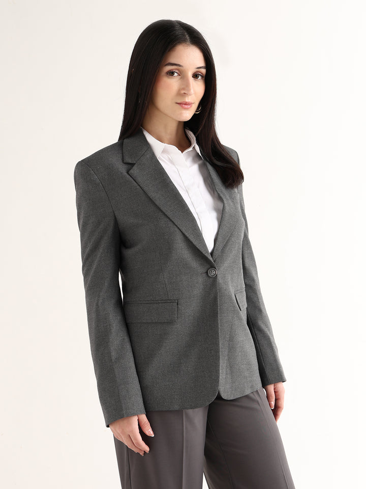 Hancock   Women   Dark Grey   Solids   Polyviscose   Slim Fit   Formal   Blazer