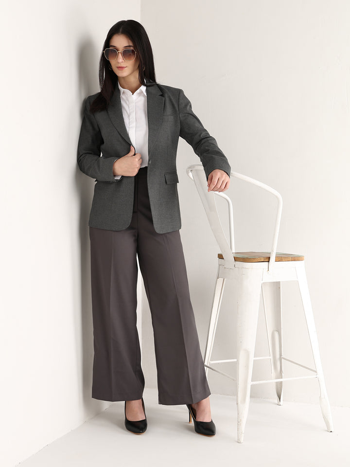 Hancock   Women   Dark Grey   Solids   Polyviscose   Slim Fit   Formal   Blazer
