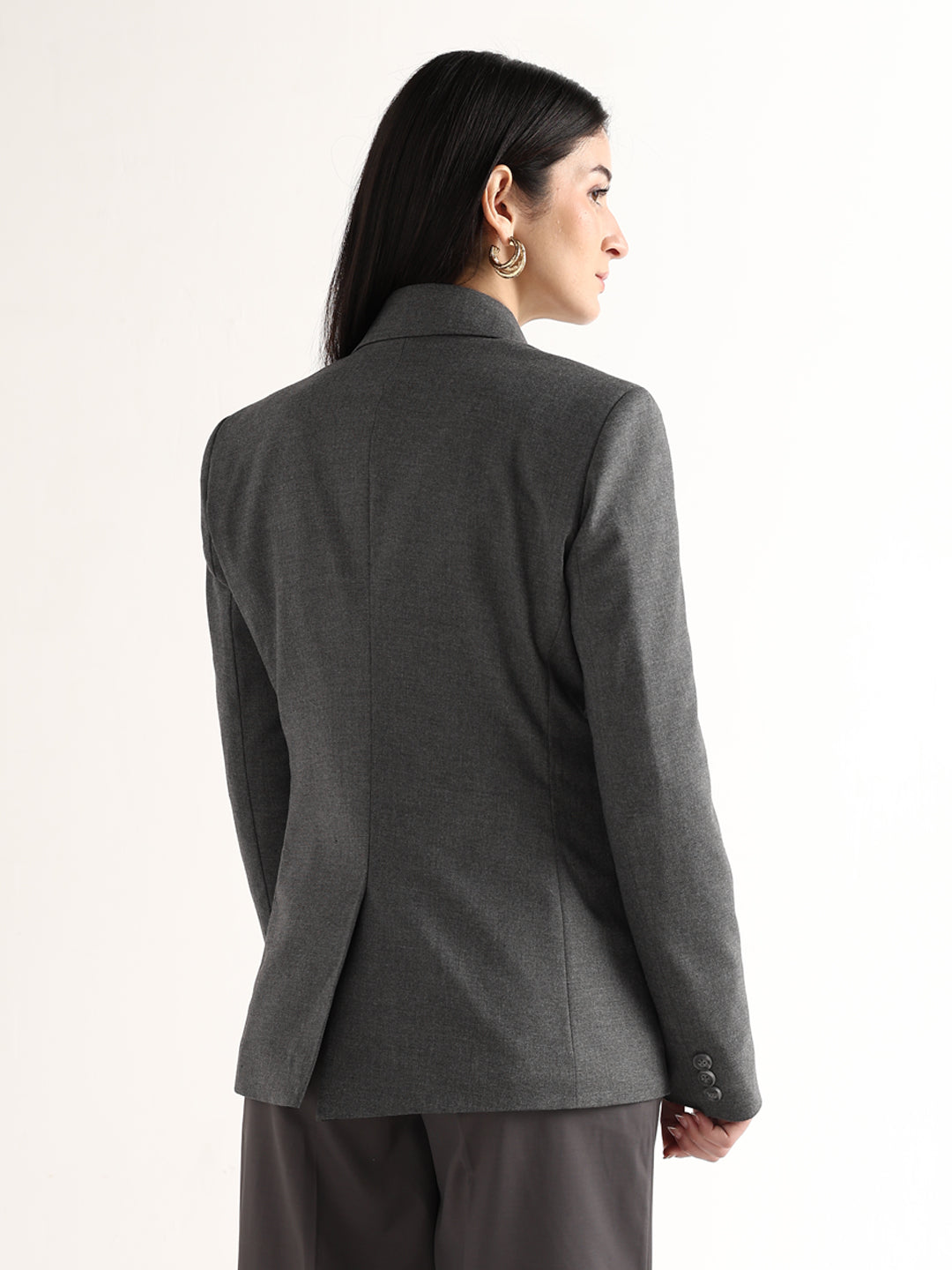 Hancock   Women   Dark Grey   Solids   Polyviscose   Slim Fit   Formal   Blazer