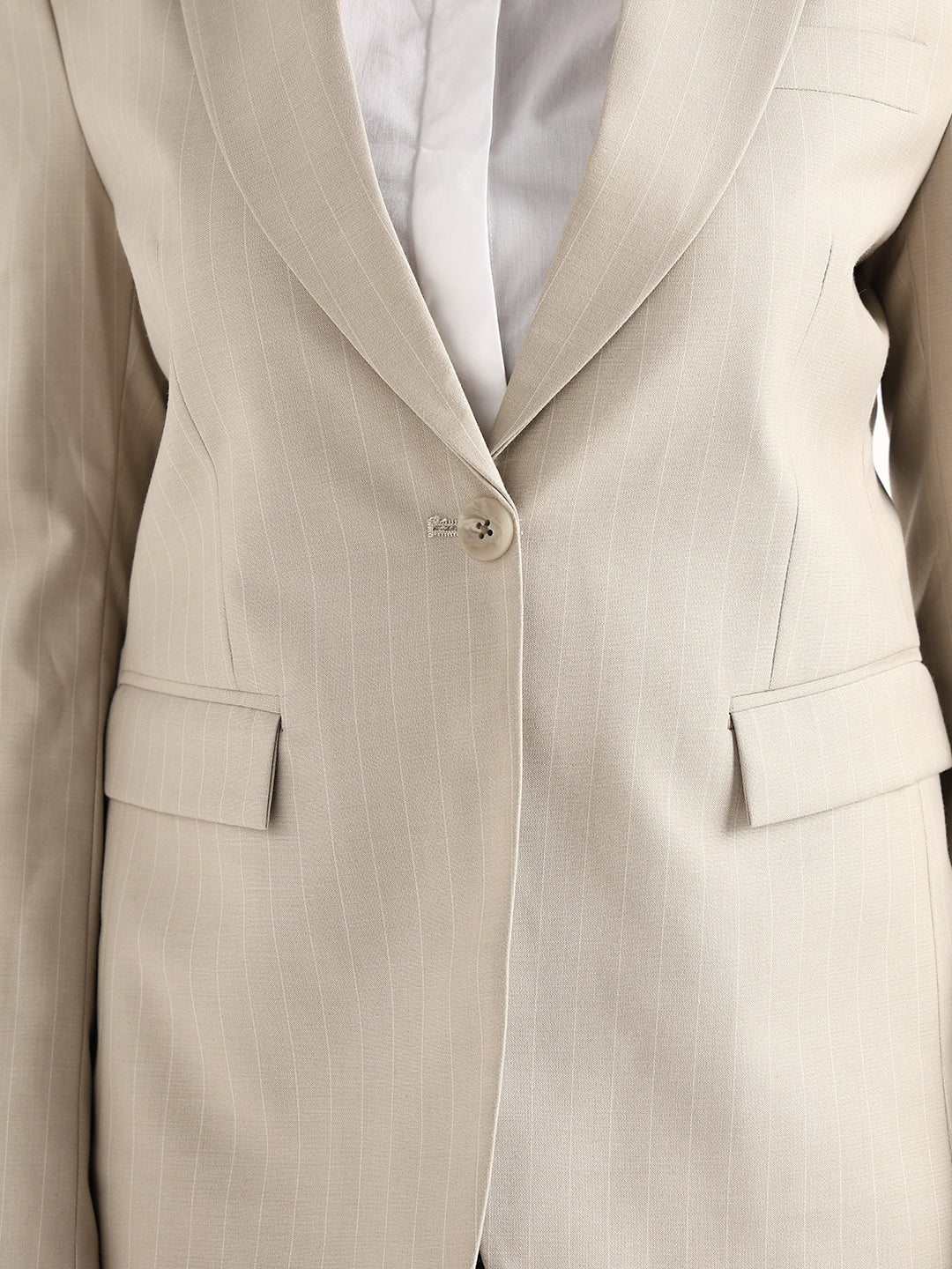 Hancock   Women   Beige   Stripes   Polyviscose   Slim Fit   Formal   Blazer