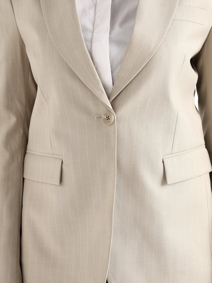 Hancock   Women   Beige   Stripes   Polyviscose   Slim Fit   Formal   Blazer