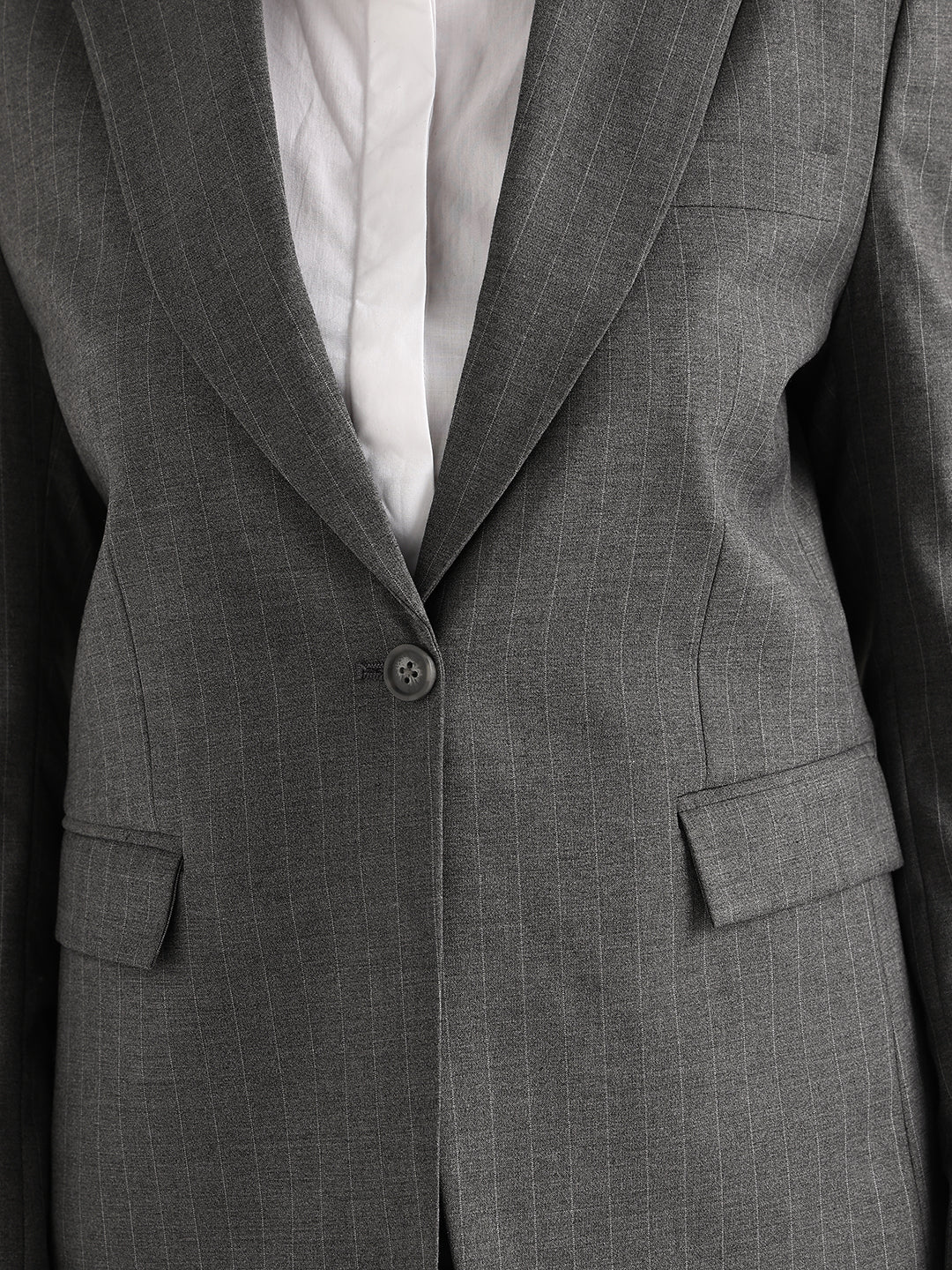 Hancock   Women   Grey   Stripes   Polyviscose   Slim Fit   Formal   Blazer