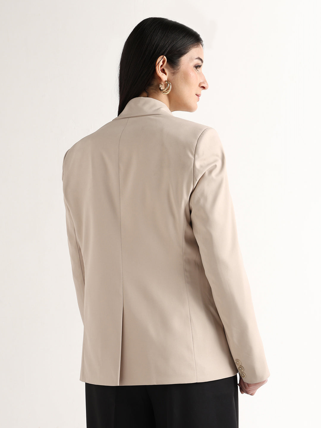 Hancock Women Beige Solid Viscose Rayon Slim Fit Formal Blazer