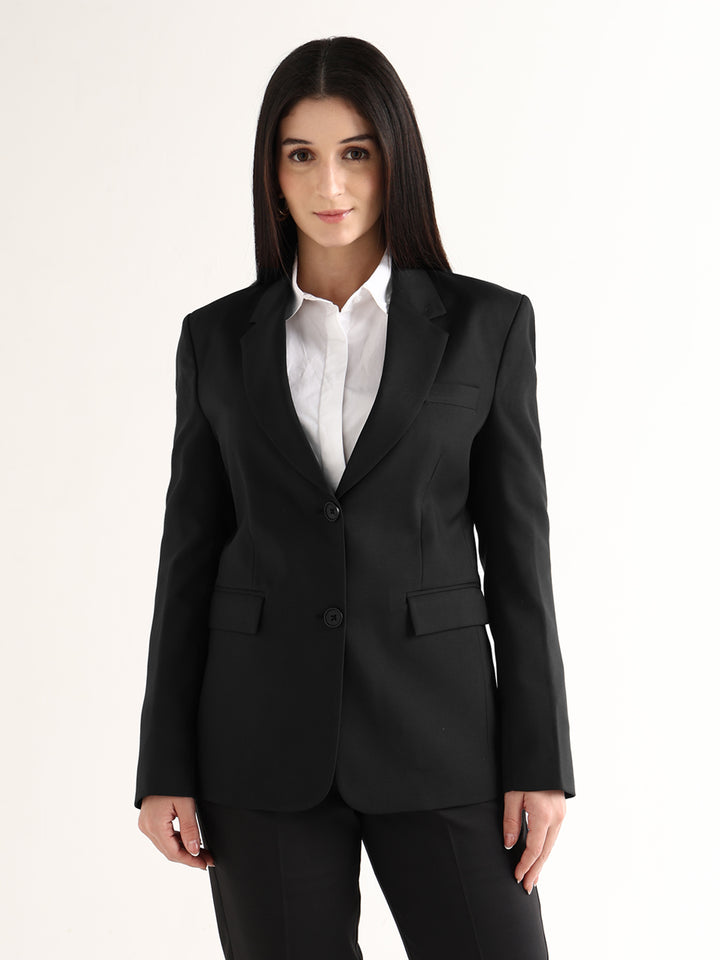 Hancock Women Black Solid Viscose Rayon Slim Fit Formal Blazer