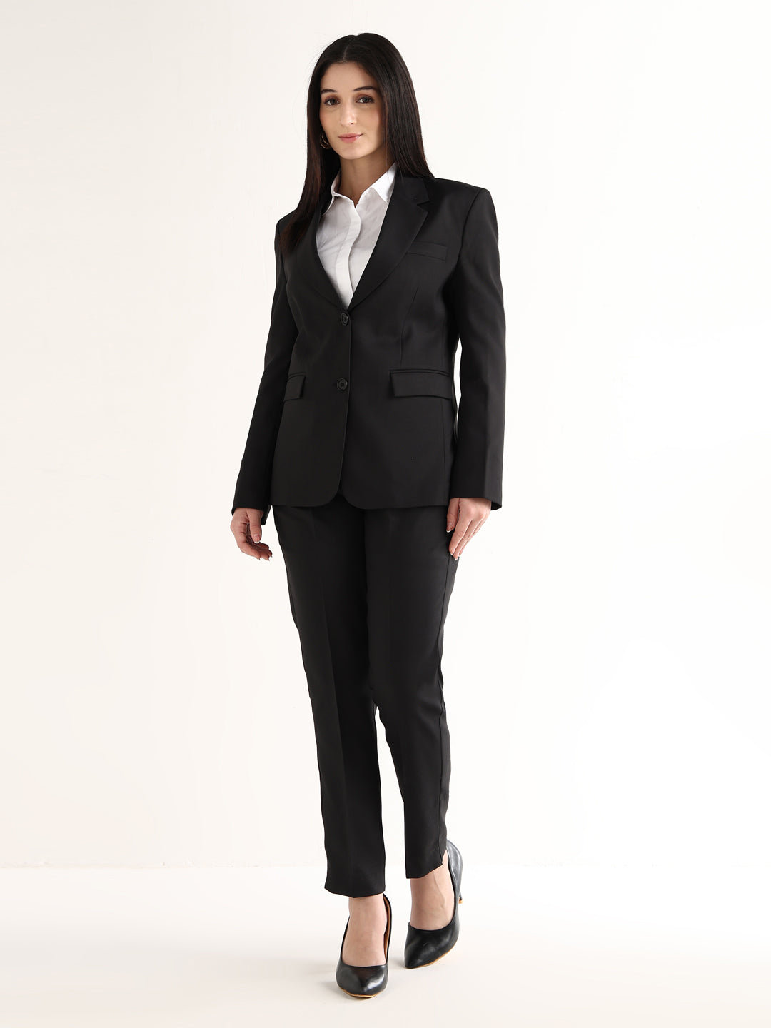 Hancock Women Black Solid Viscose Rayon Slim Fit Formal Blazer