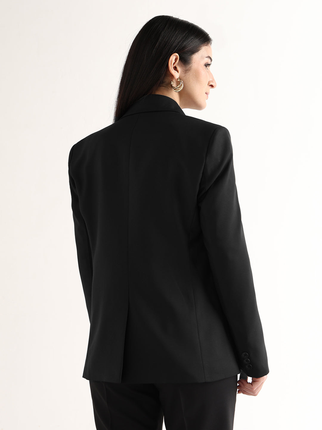 Hancock Women Black Solid Viscose Rayon Slim Fit Formal Blazer