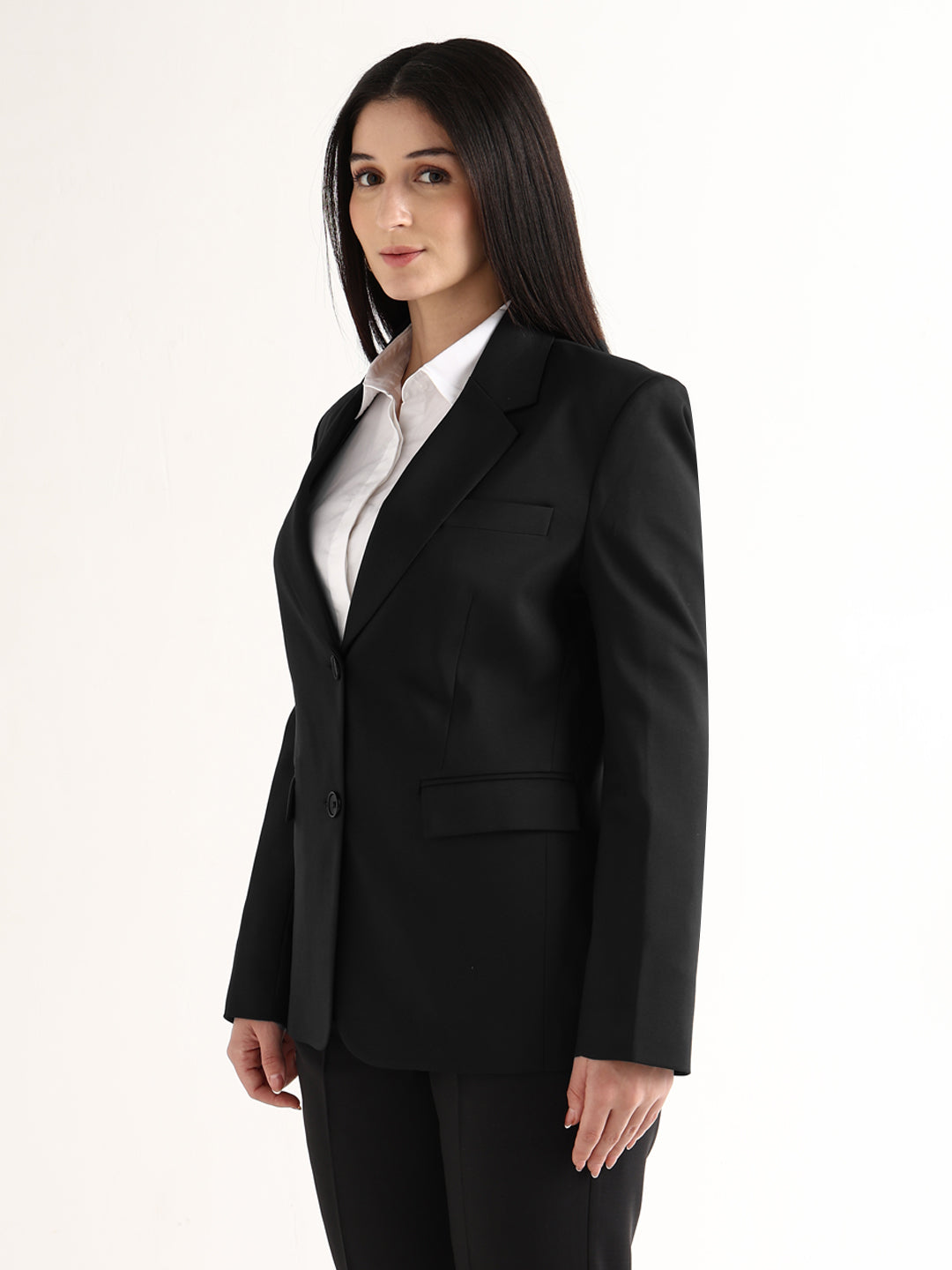 Hancock Women Black Solid Viscose Rayon Slim Fit Formal Blazer