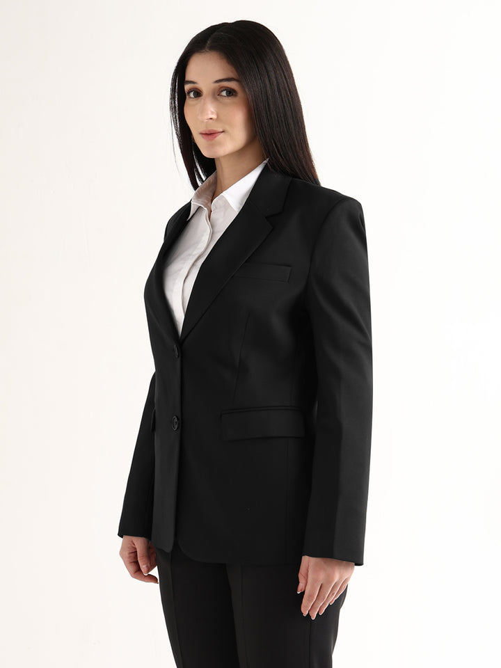 Hancock Women Black Solid Viscose Rayon Slim Fit Formal Blazer