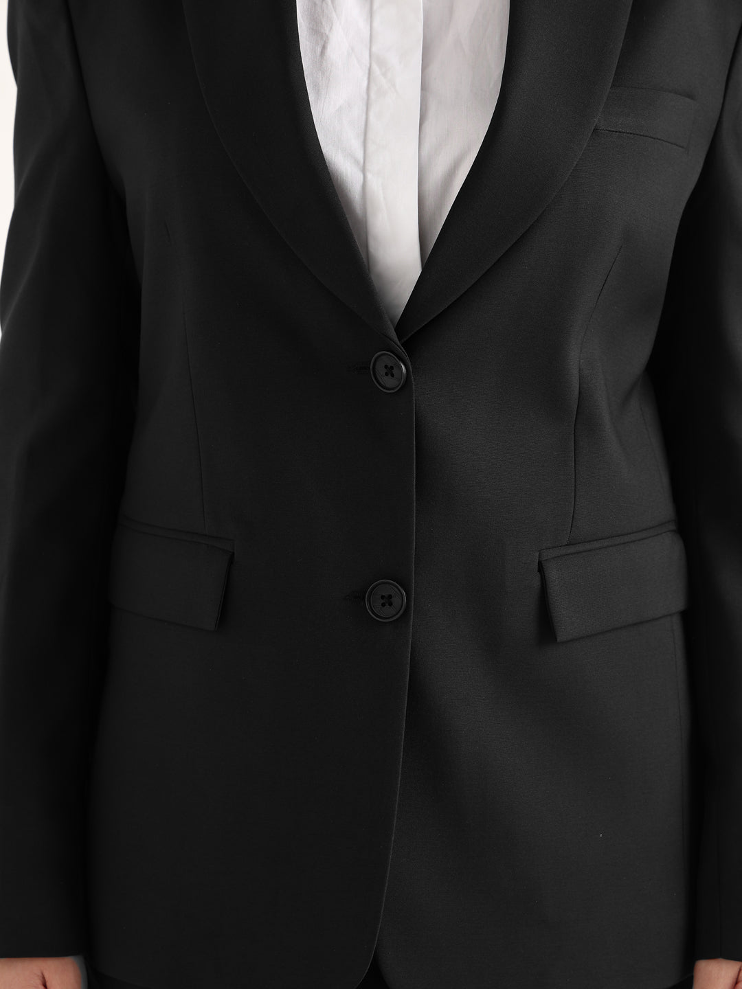 Hancock Women Black Solid Viscose Rayon Slim Fit Formal Blazer