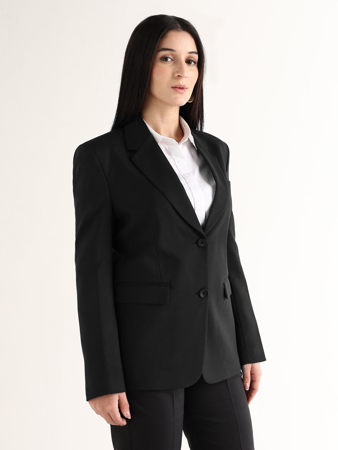 Hancock Women Black Solid Viscose Rayon Slim Fit Formal Blazer
