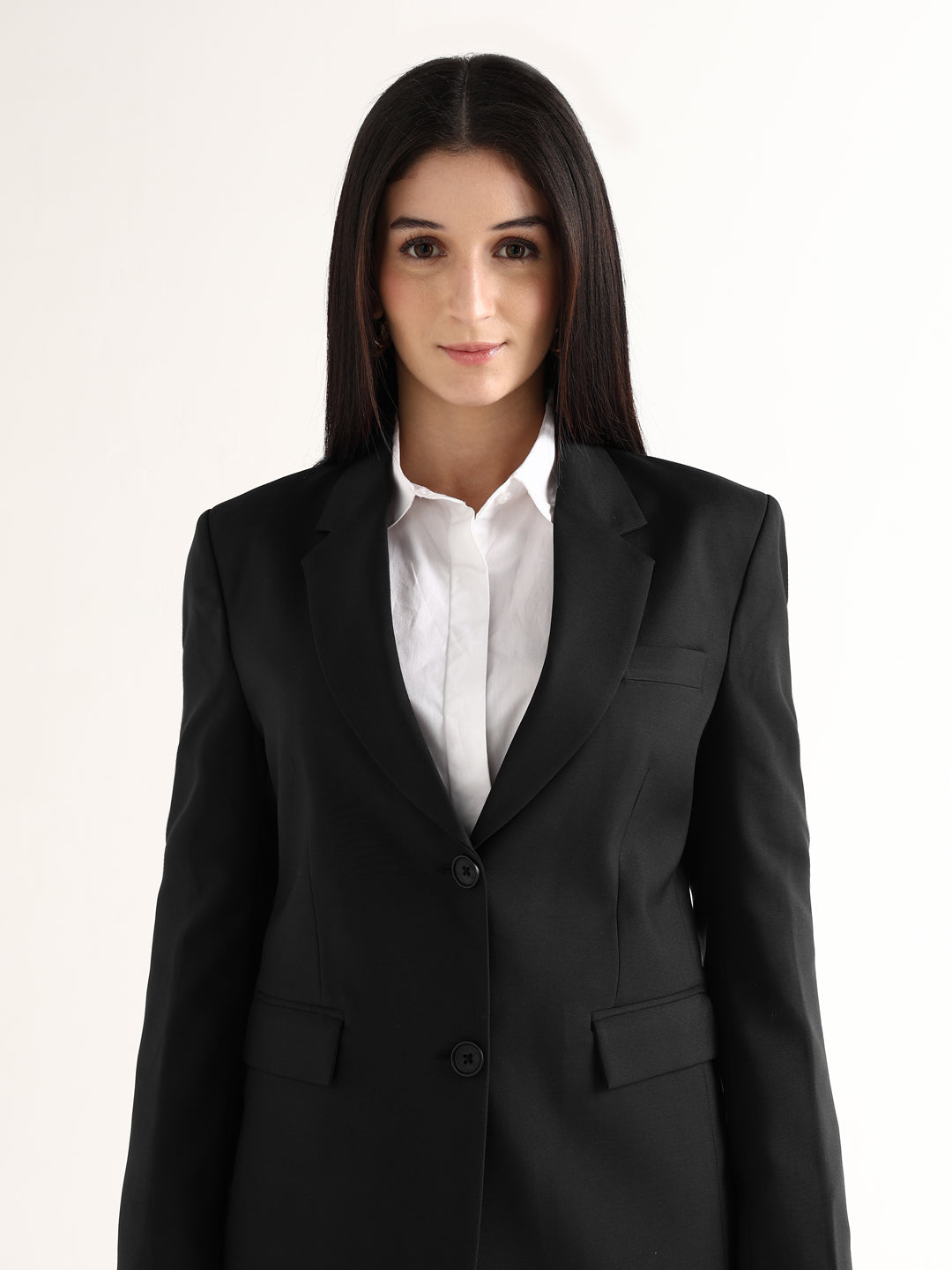 Hancock Women Black Solid Viscose Rayon Slim Fit Formal Blazer
