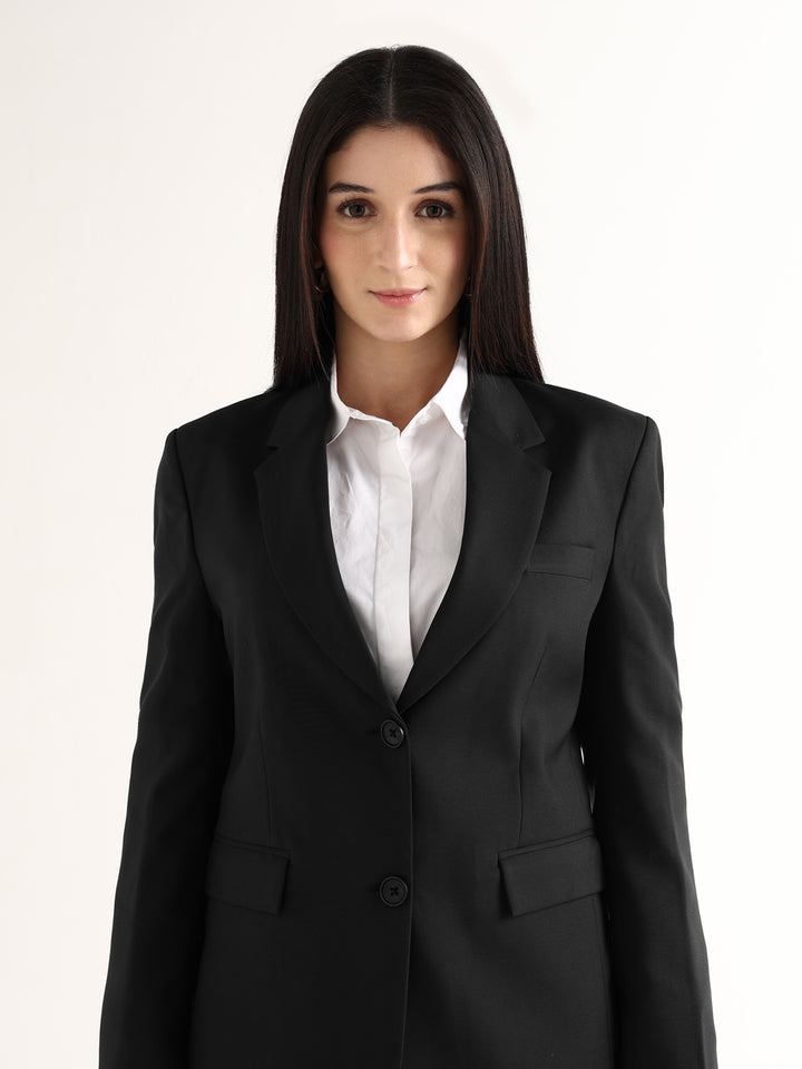 Hancock Women Black Solid Viscose Rayon Slim Fit Formal Blazer