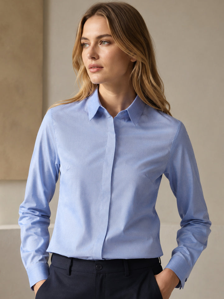 Women Blue Solid Pure Cotton Regular Fit Formal Shirt