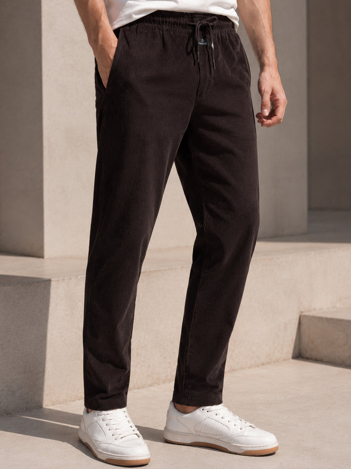 Men Coffee Solid Pure Cotton Relaxed Fit Party Trouser