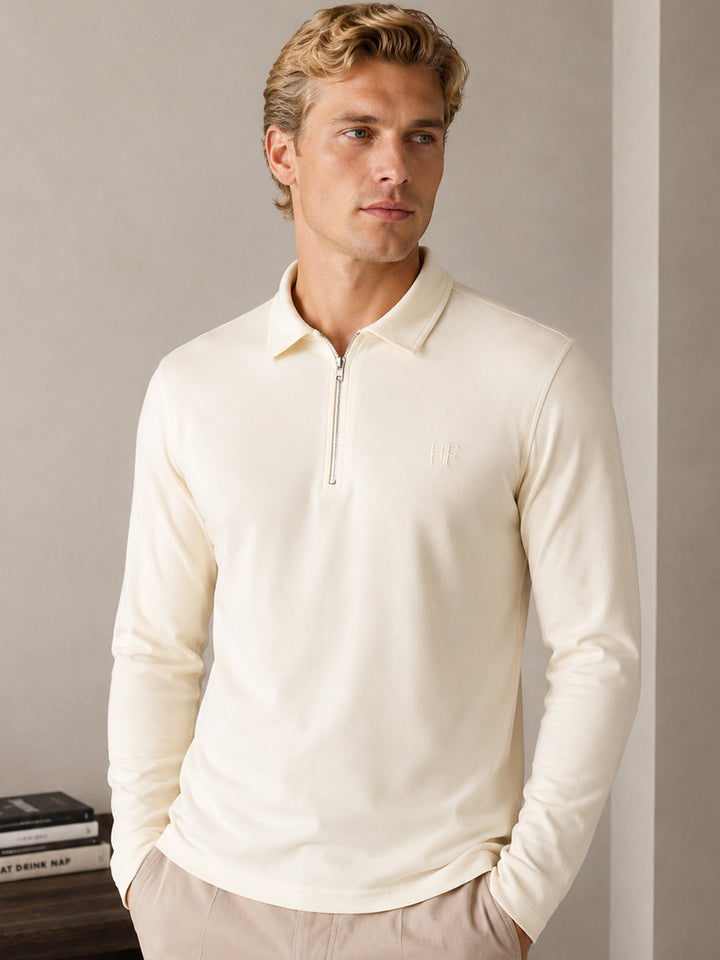 Men Cream Solid Pure Cotton Slim Fit Formal Tshirt