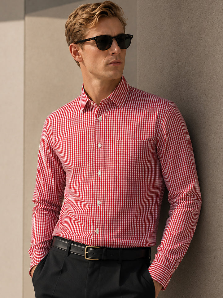 Men Red Check Pure Cotton Slim Fit Formal Shirt