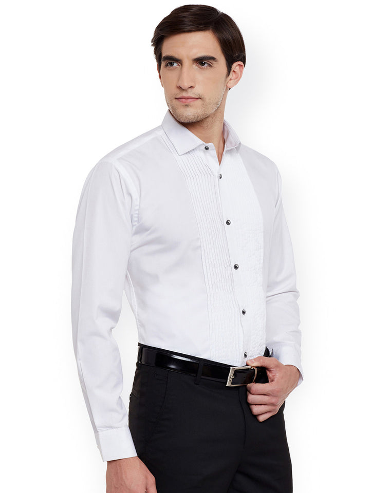 Hancock Men White Solid Pure Cotton Slim Fit Party Shirt
