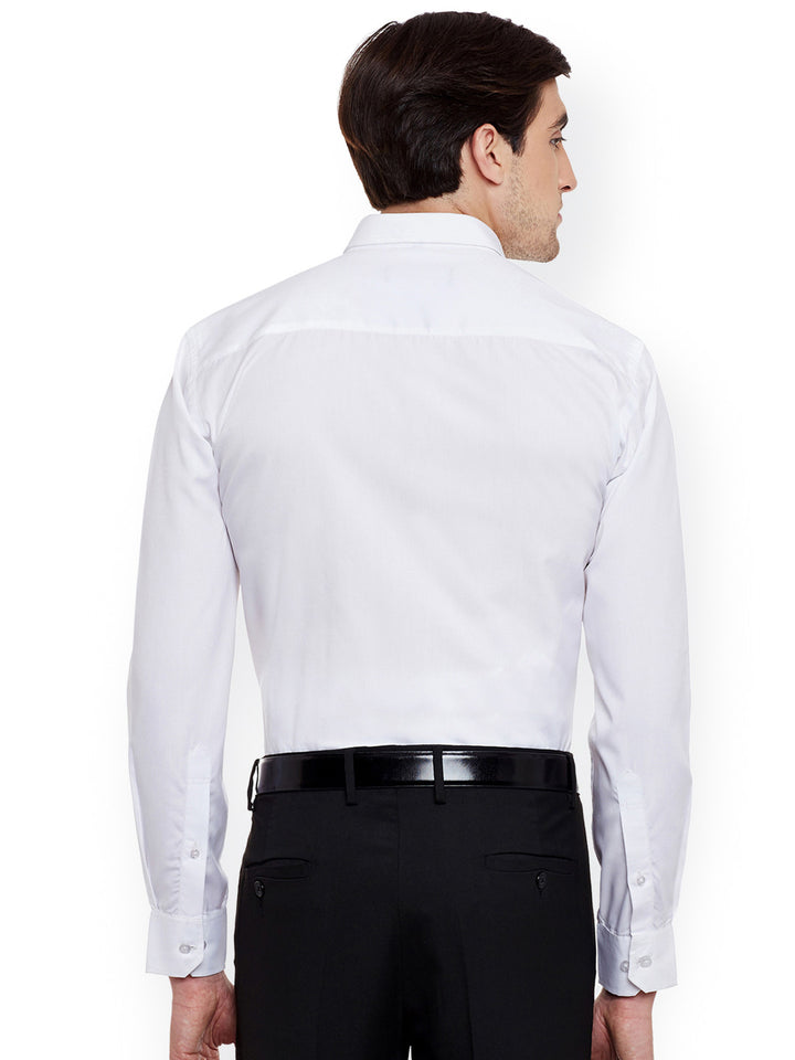 Hancock Men White Solid Pure Cotton Slim Fit Party Shirt