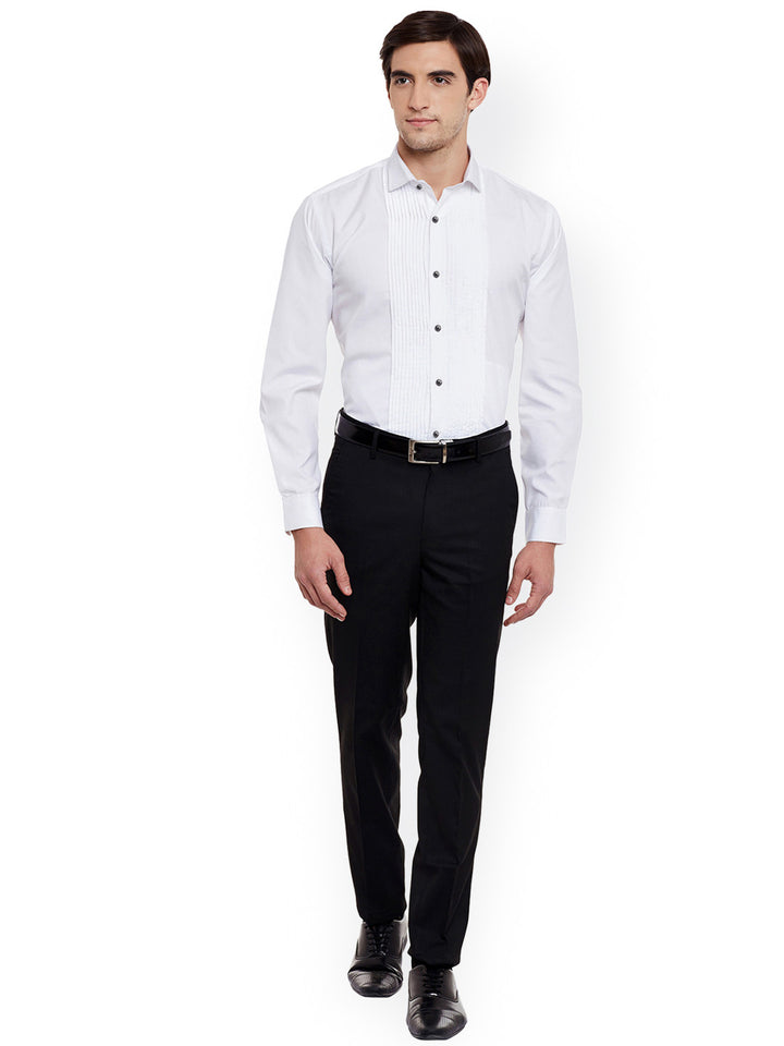 Hancock Men White Solid Pure Cotton Slim Fit Party Shirt