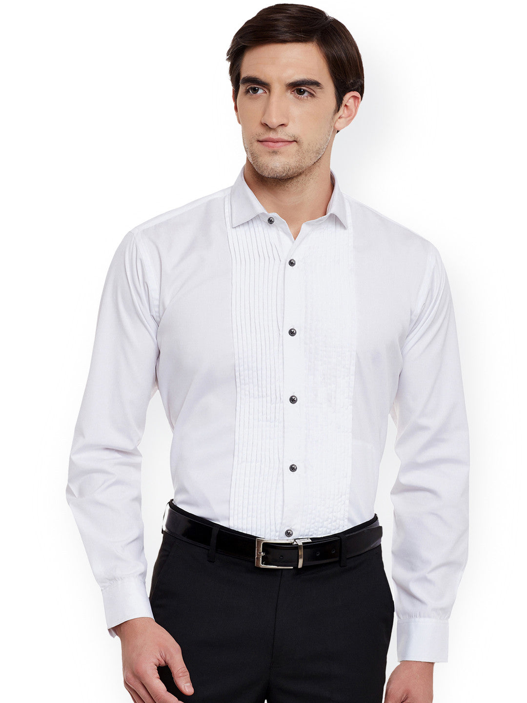 Hancock Men White Solid Pure Cotton Slim Fit Party Shirt