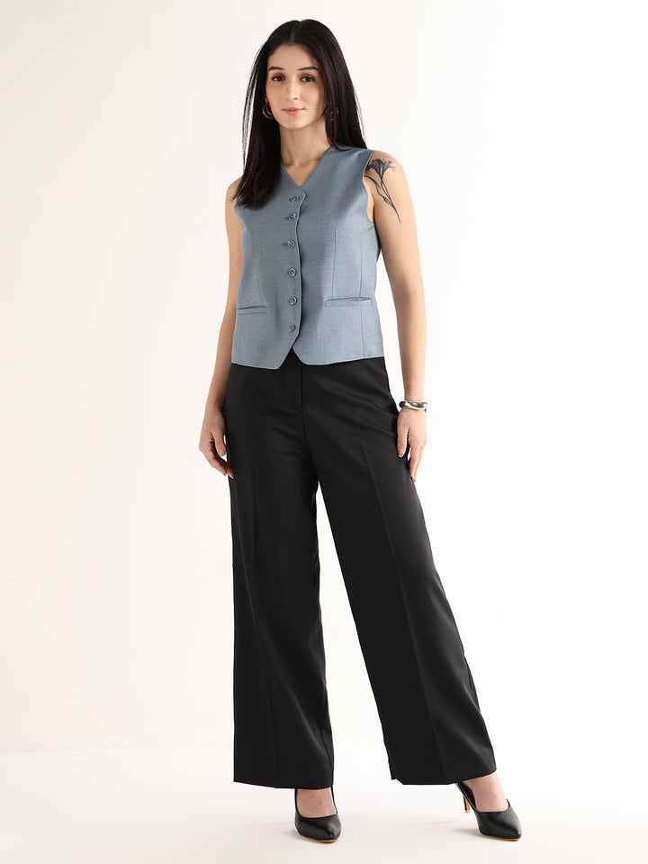 Hancock   Women   Bluish Grey   Solids   Viscose Rayon   Slim Fit   Formal   Waistcoat