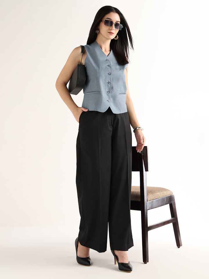 Hancock   Women   Bluish Grey   Solids   Viscose Rayon   Slim Fit   Formal   Waistcoat