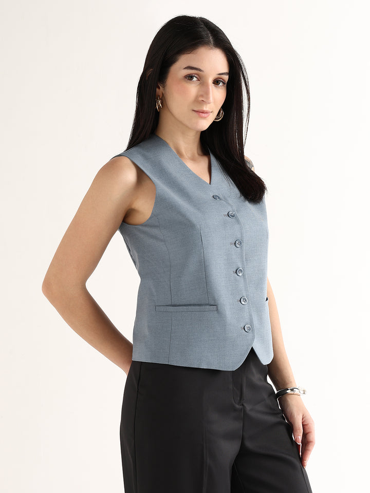 Hancock   Women   Bluish Grey   Solids   Viscose Rayon   Slim Fit   Formal   Waistcoat