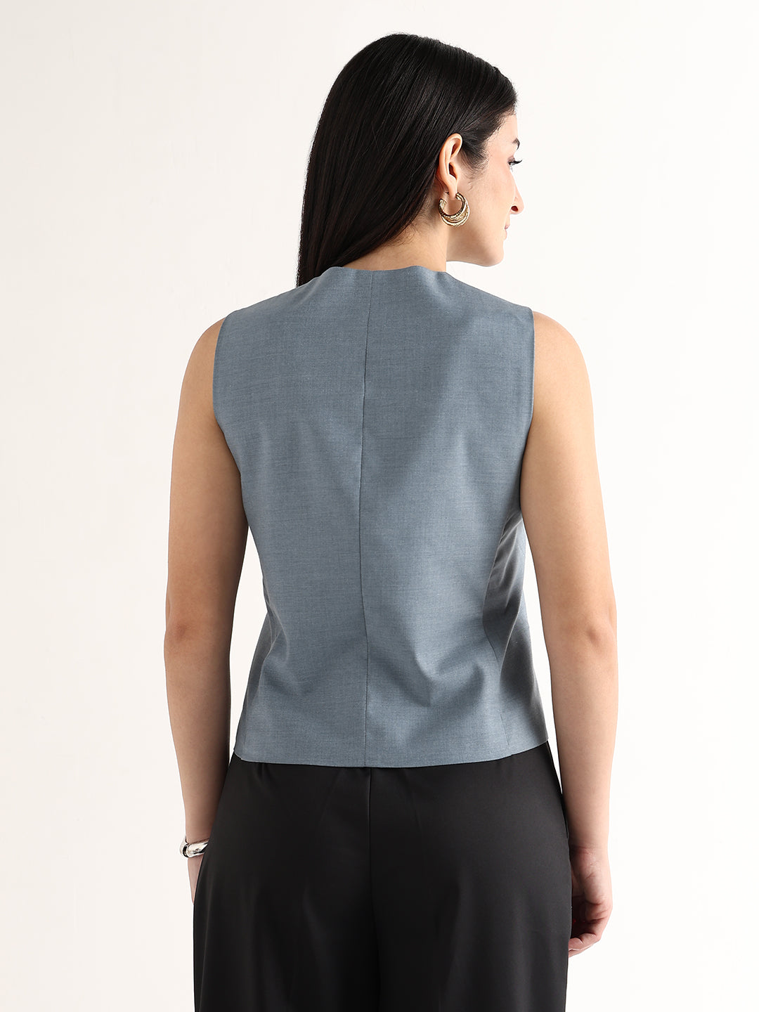 Hancock   Women   Bluish Grey   Solids   Viscose Rayon   Slim Fit   Formal   Waistcoat