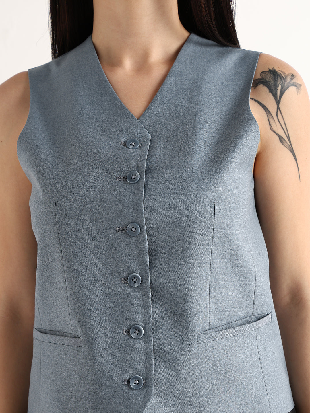 Hancock   Women   Bluish Grey   Solids   Viscose Rayon   Slim Fit   Formal   Waistcoat